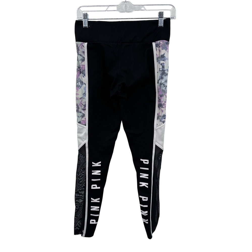 Pink Victoria's Secret Ultimate Leggings Black Floral Tie Dye Mesh Logo Small